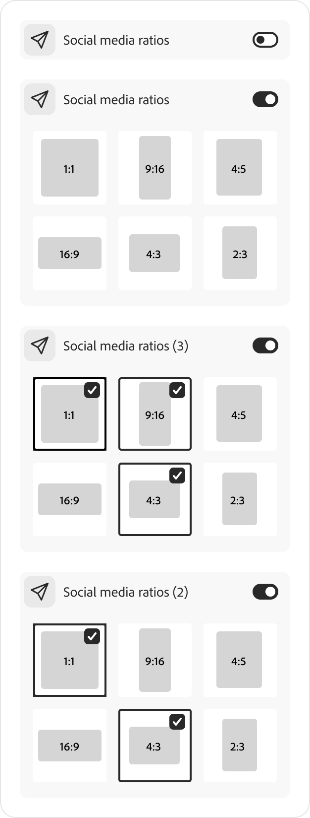 Social media ratio presets widget