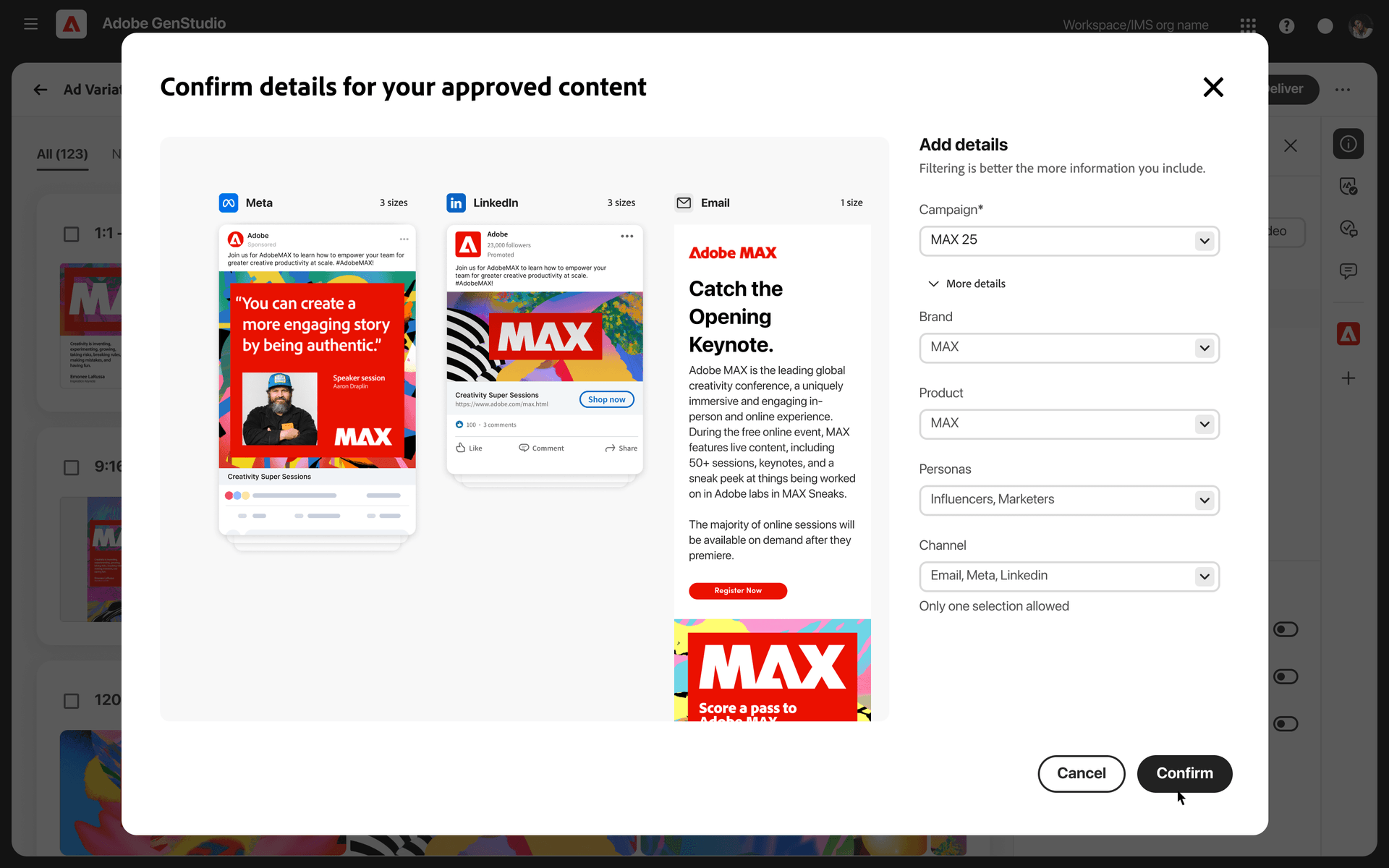 Final approval of the campaign asset set