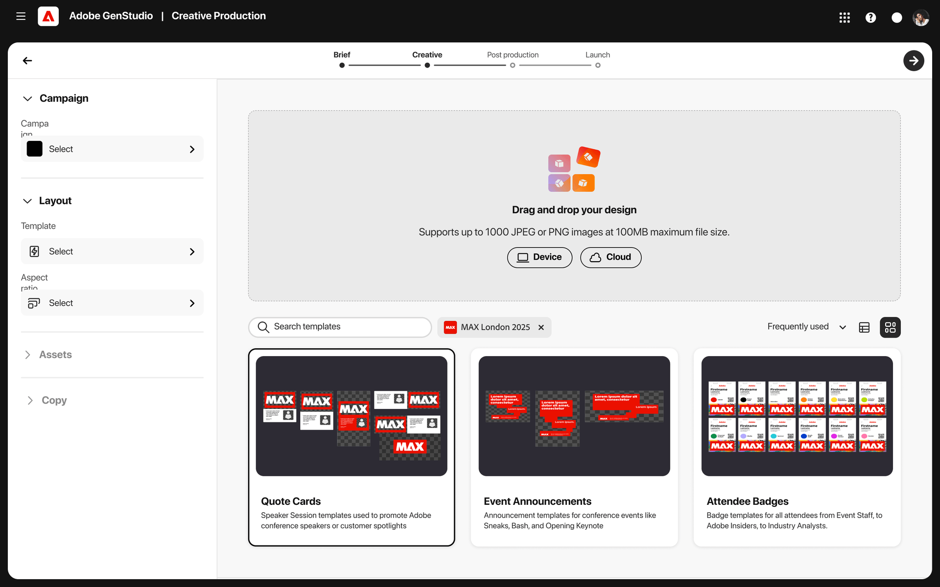 GenStudio campaign setup with goals and brand context