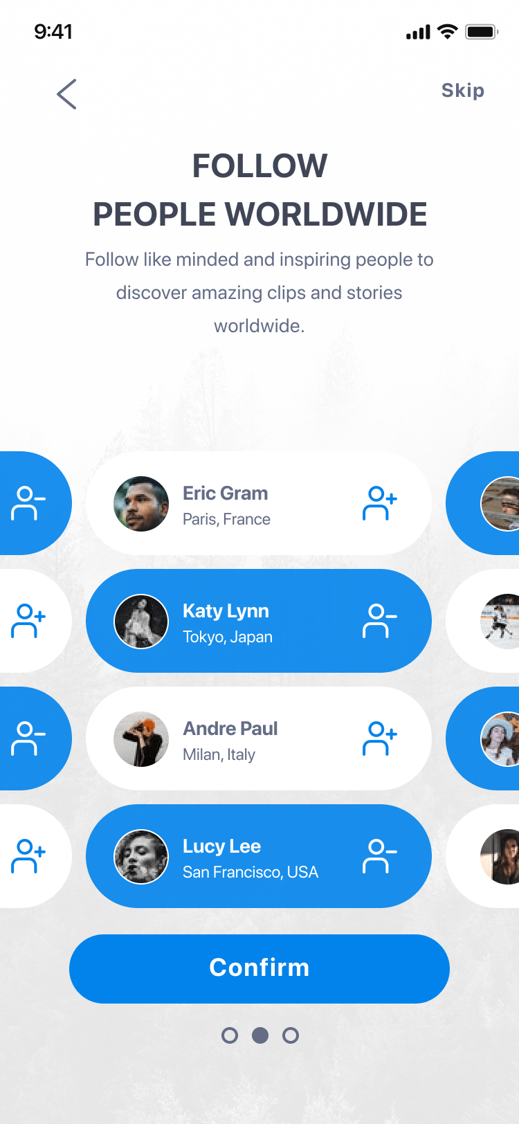 Memoory final UI: selected follow suggestions