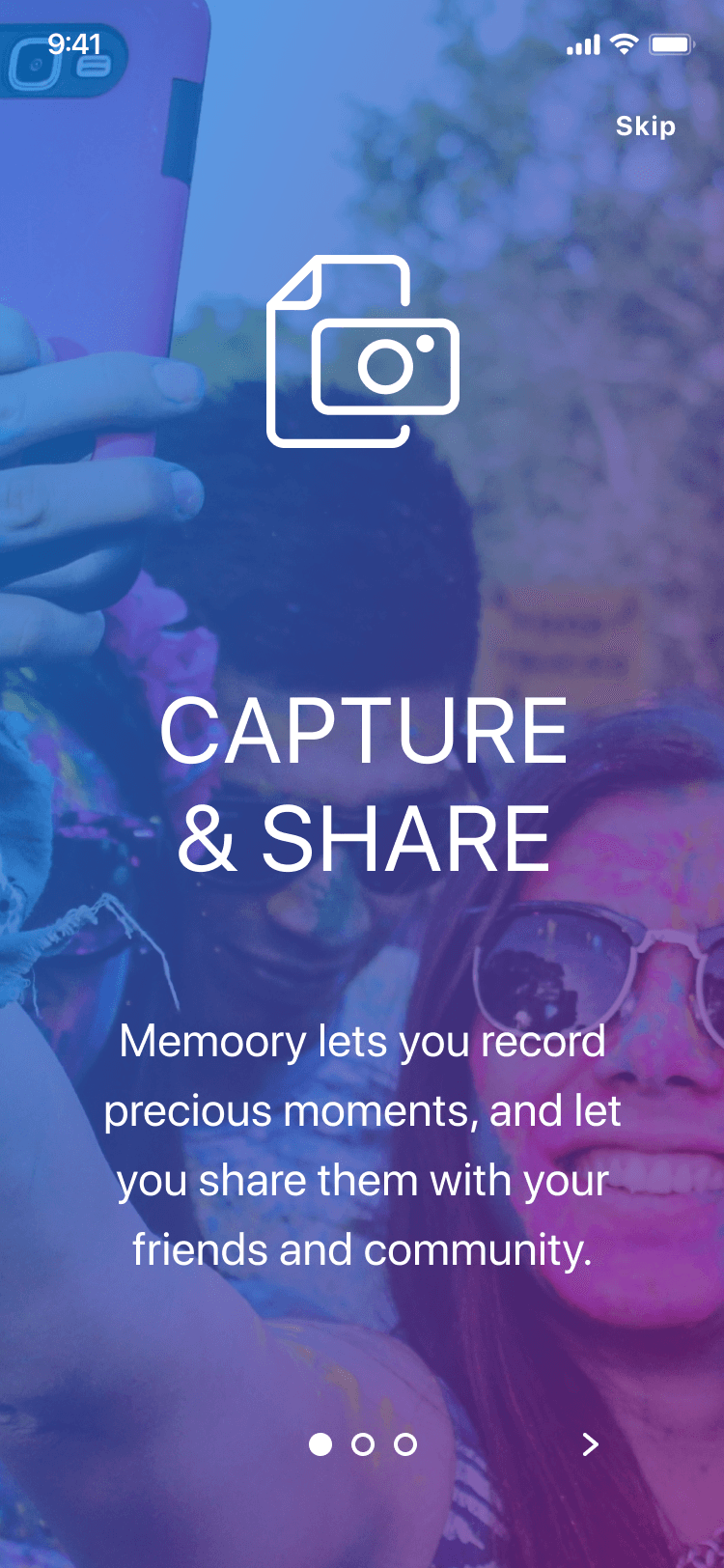 Memoory final UI: welcome slide one